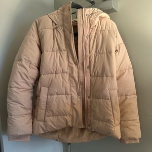 Pink Womens Abercrombie Ultra Puffer Coat, fuzzy hood